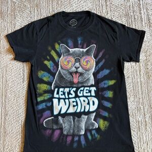 DOM Brand Black Let's Get Weird Psychedelic Cat Graphic T-Shirt Adult Size S